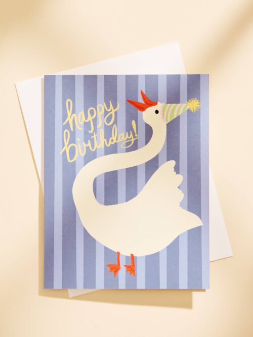 Goose Happy Birthday Striped Greeting Card